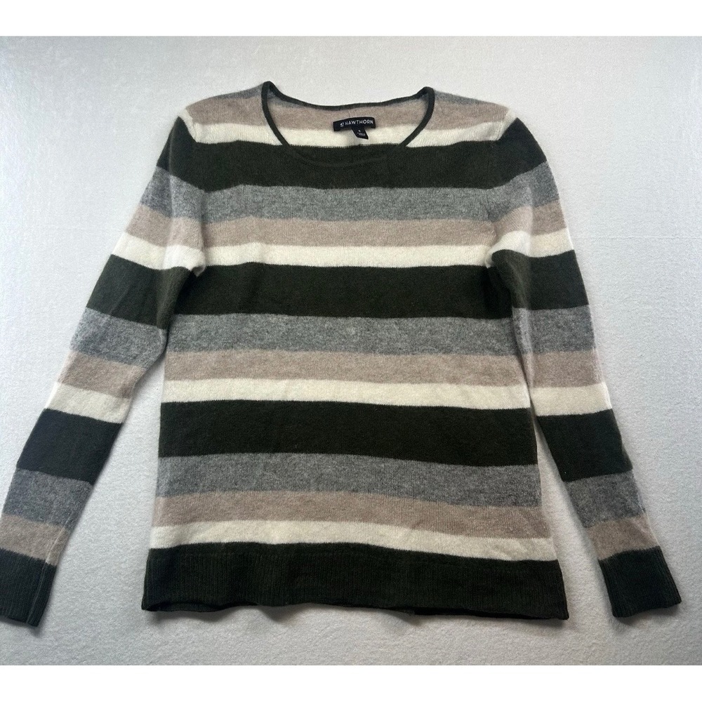 41 Hawthorn Striped Sweater Womens Medium Green Gray Tan Crew Neck
